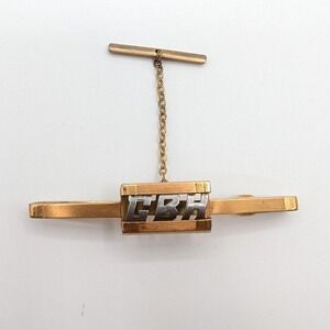 Swank Vintage Gold‎ Tone Monogram CBH Tie Clip Bar with Safety Chain T-Bar